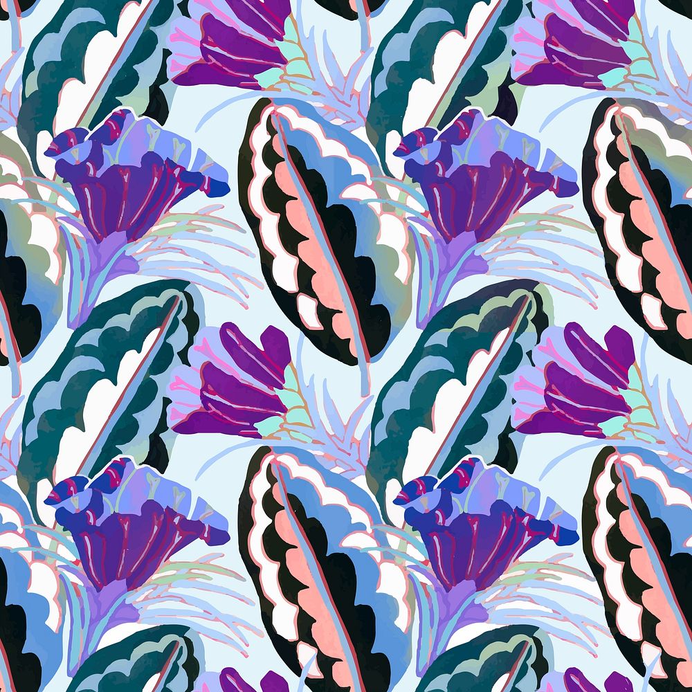 Purple flower background, seamless pattern, art deco vector