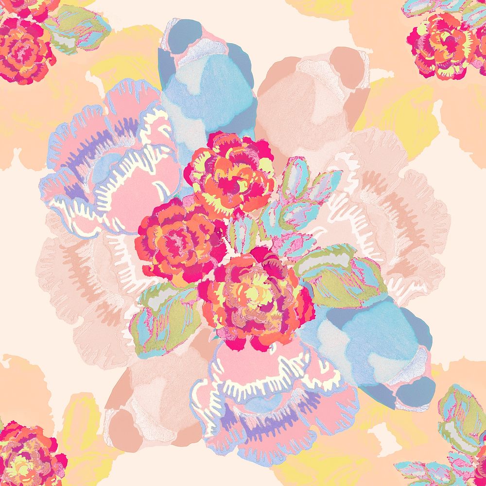 Rose flower pattern background, seamless botanical illustration psd