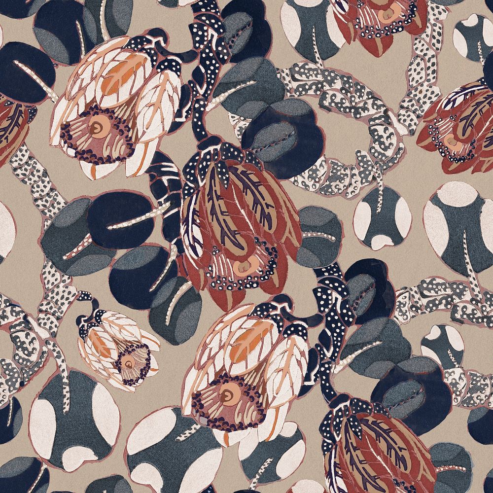 Exotic flower background, seamless pattern, vintage art deco psd