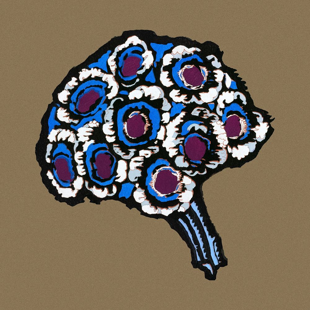 Blue flower bouquet sticker, vintage illustration psd