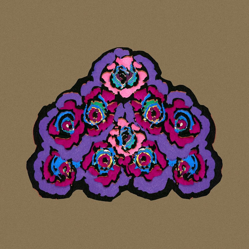 Purple flower bouquet sticker, vintage illustration psd
