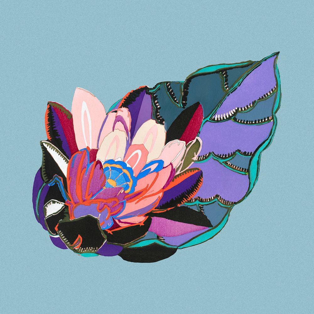 Flower motif sticker, aesthetic botanical psd
