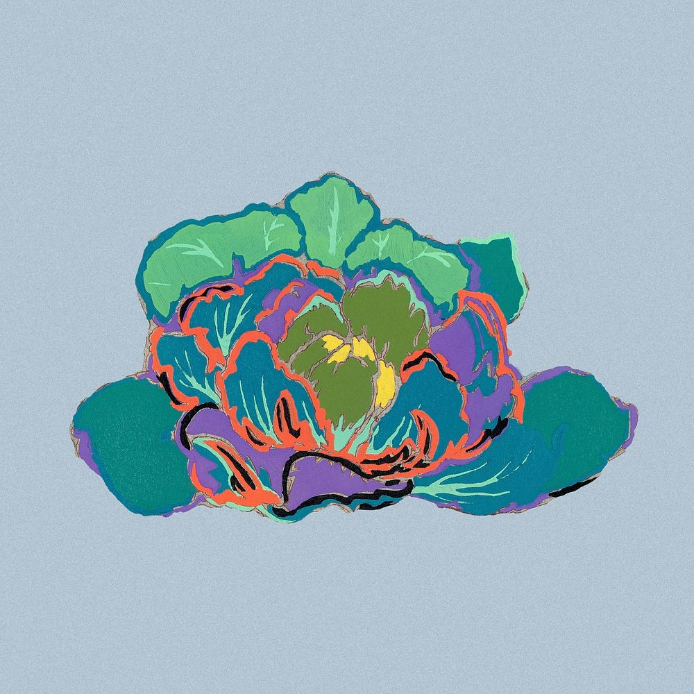 Flower motif sticker, green aesthetic botanical psd