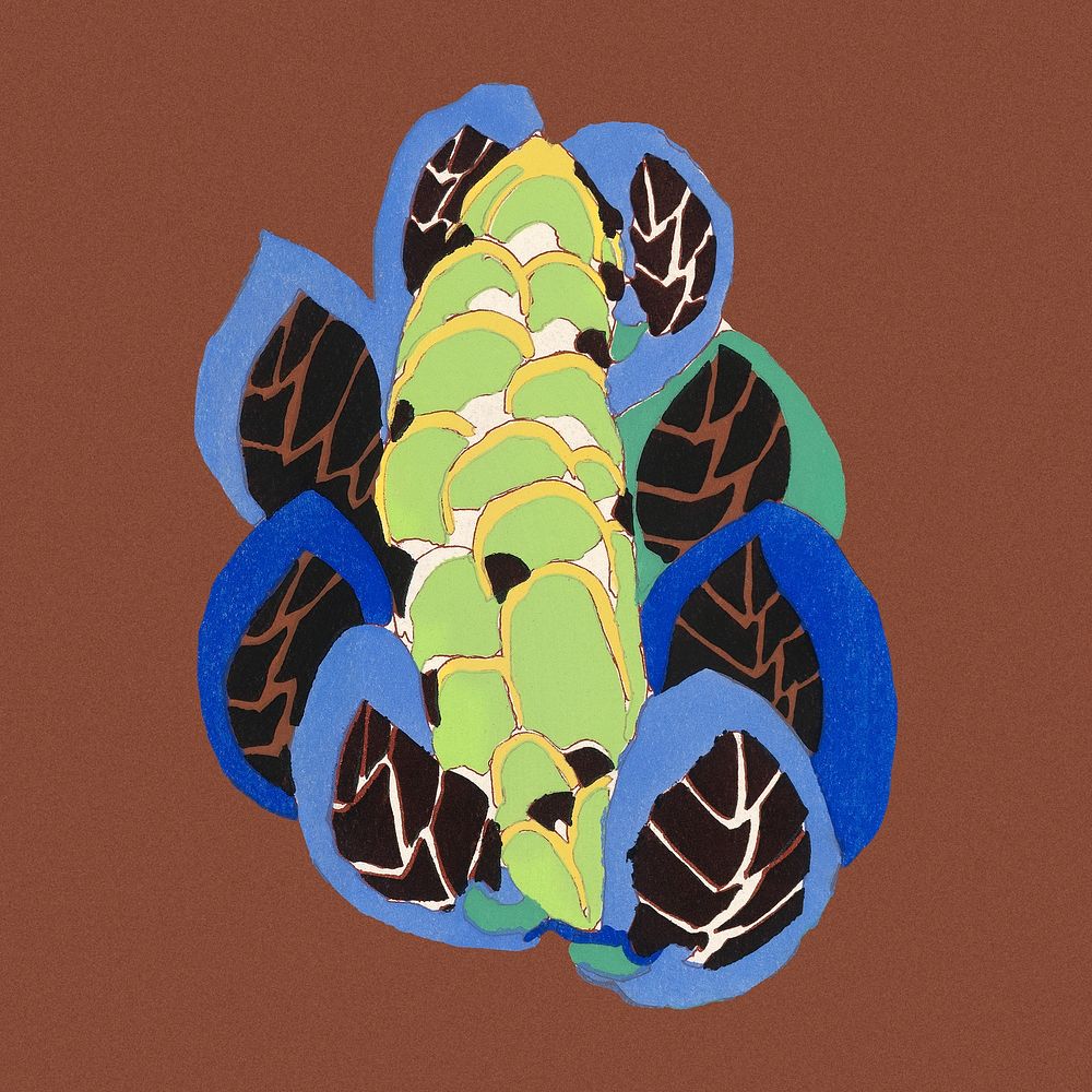 Exotic leaf sticker, art deco botanical illustration psd