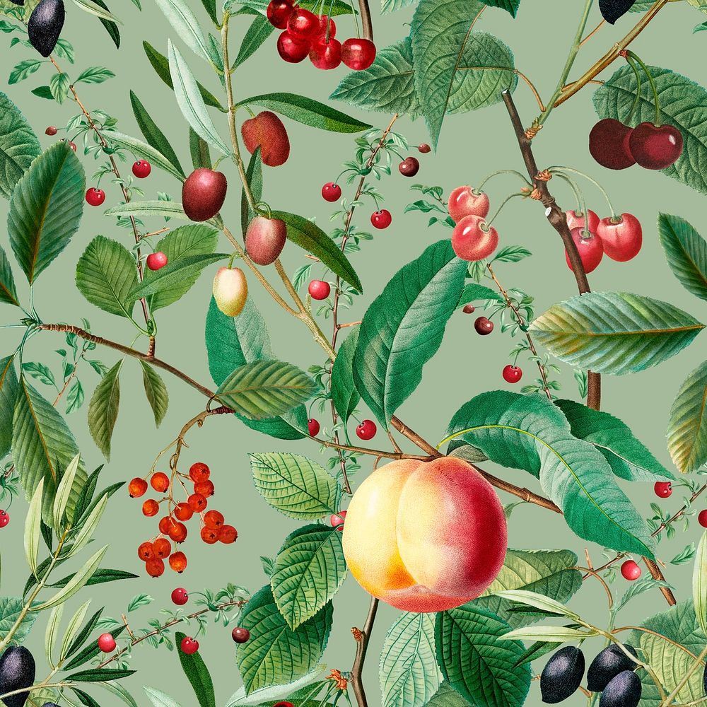Fruit seamless pattern, botanical background psd, remixed from original artworks by Pierre Joseph Redout&eacute;