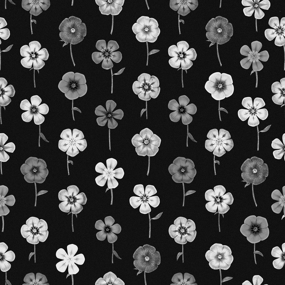 Flower black seamless pattern, botanical background, remixed from original artworks by Pierre Joseph Redout&eacute; 