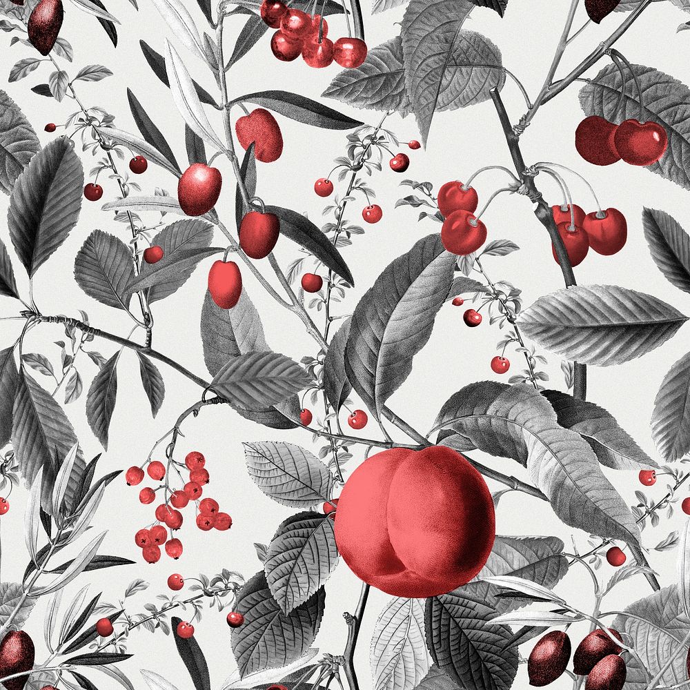 Retro fruit seamless pattern, botanical background psd, remixed from original artworks by Pierre Joseph Redout&eacute;
