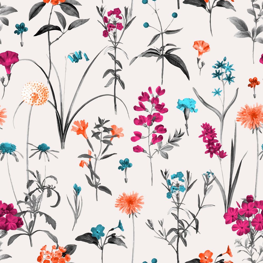 Floral seamless pattern, vintage botanical background vector, remixed from original artworks by Pierre Joseph Redout&eacute;