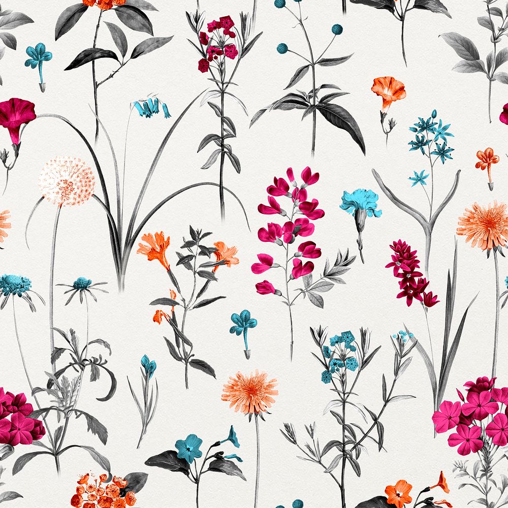 Floral seamless pattern, vintage botanical background psd, remixed from original artworks by Pierre Joseph Redout&eacute;