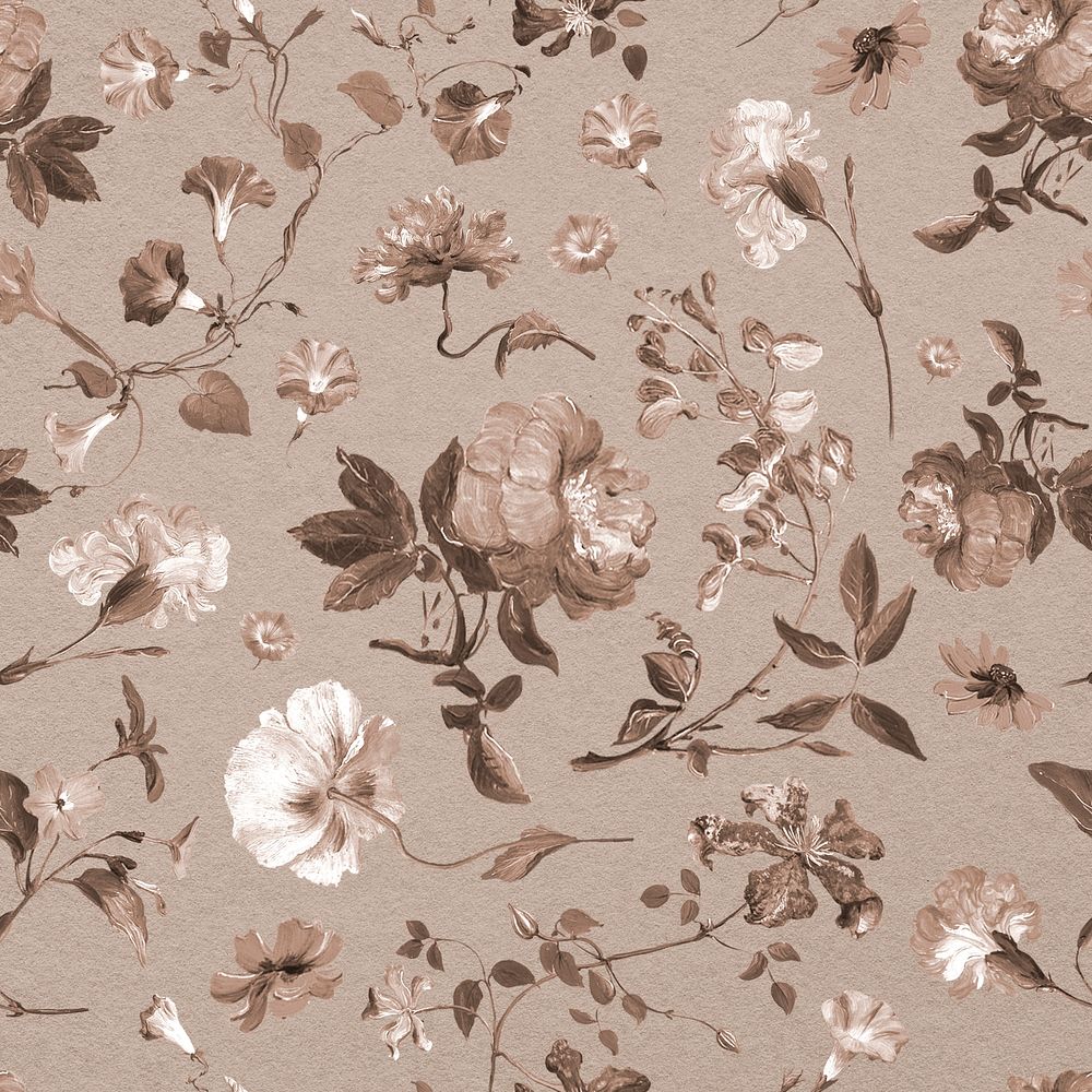 Retro floral seamless pattern, monochrome background, remixed from original artworks by Pierre Joseph Redout&eacute;