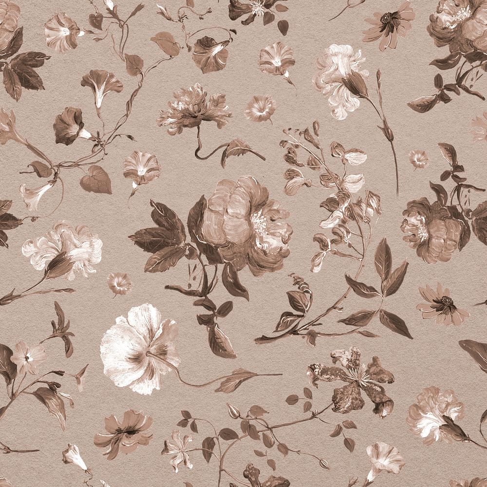 Retro floral seamless pattern, monochrome background psd, remixed from original artworks by Pierre Joseph Redouté