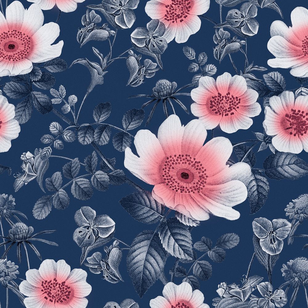 Retro botanical seamless pattern, floral background psd, remixed from original artworks by Pierre Joseph Redout&eacute;