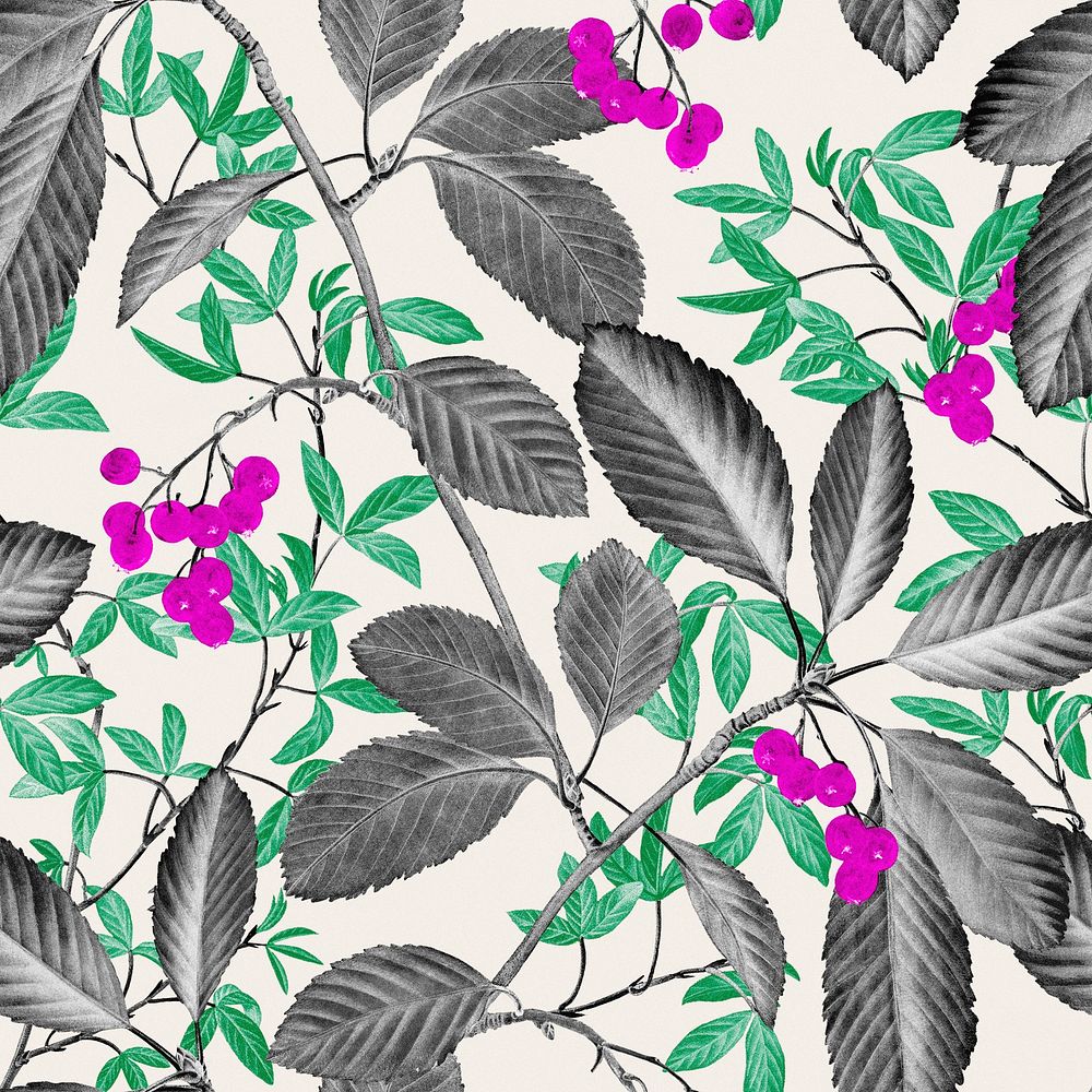 Leaf branch seamless pattern, botanical background psd, remixed from original artworks by Pierre Joseph Redout&eacute;