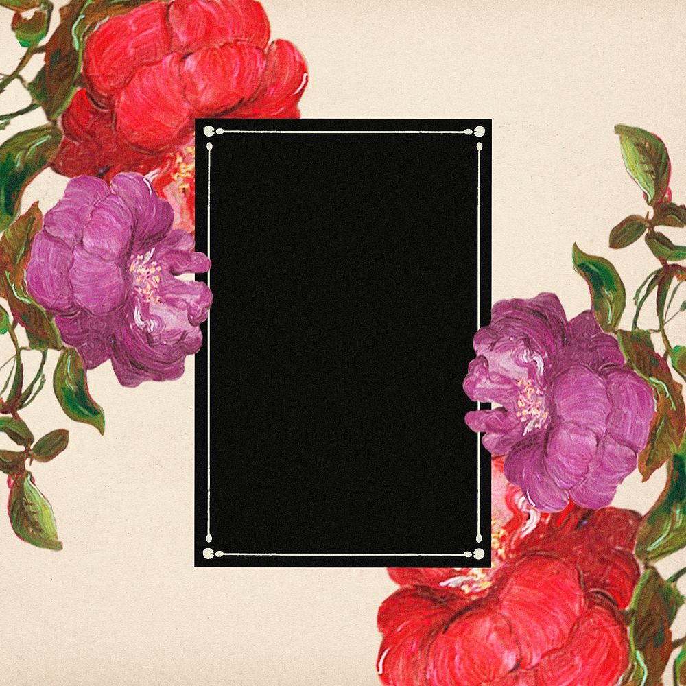 Aesthetic floral frame background, botanical design psd, remixed from original artworks by Pierre Joseph Redout&eacute;
