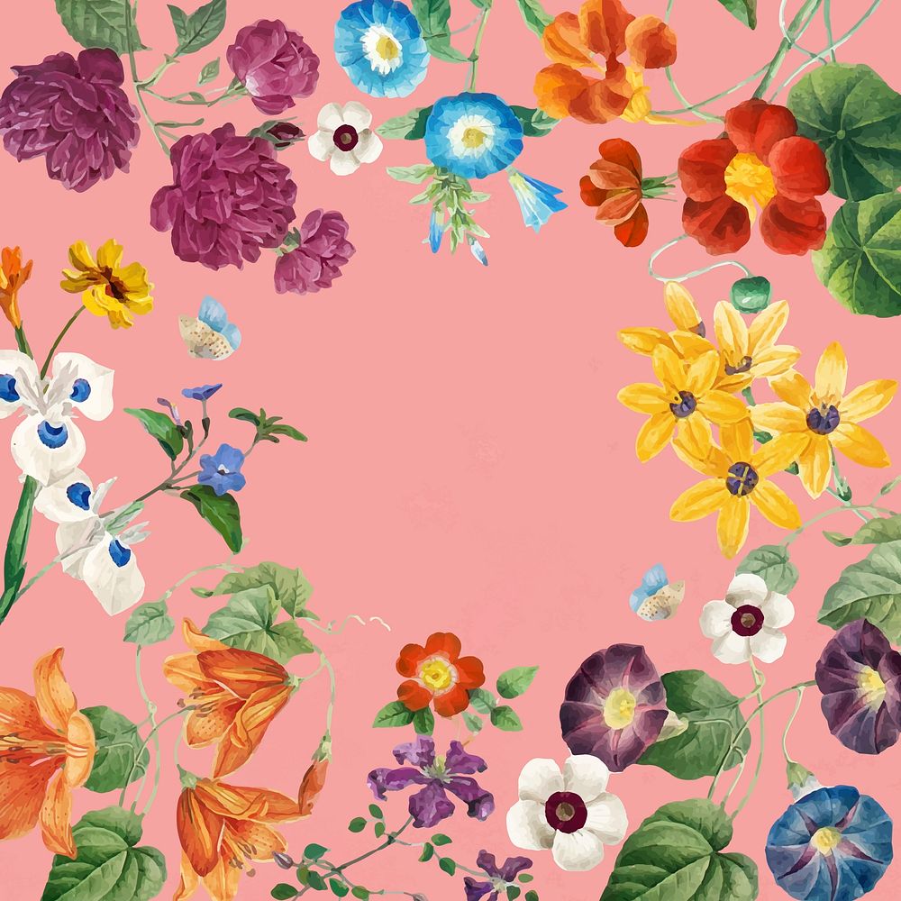Vintage flower frame background, botanical design vector, remixed from original artworks by Pierre Joseph Redout&eacute;