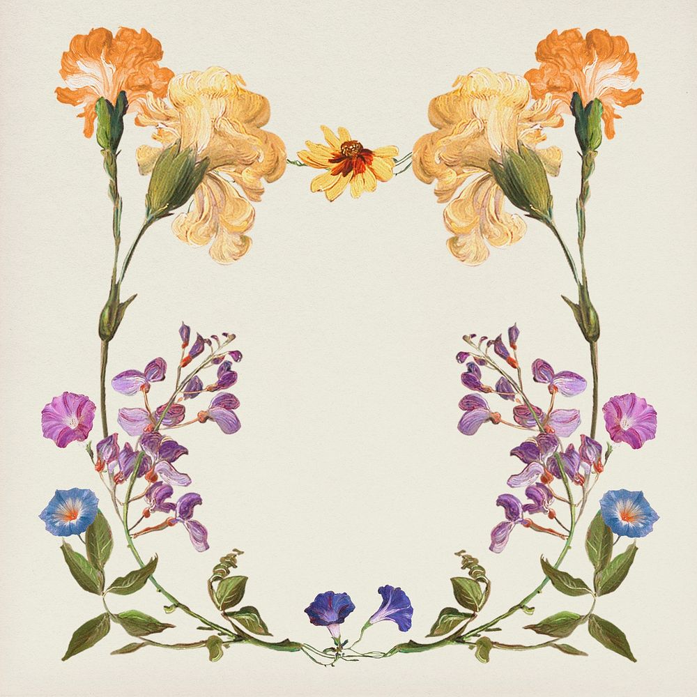 Retro flower frame background, botanical design psd, remixed from original artworks by Pierre Joseph Redout&eacute;