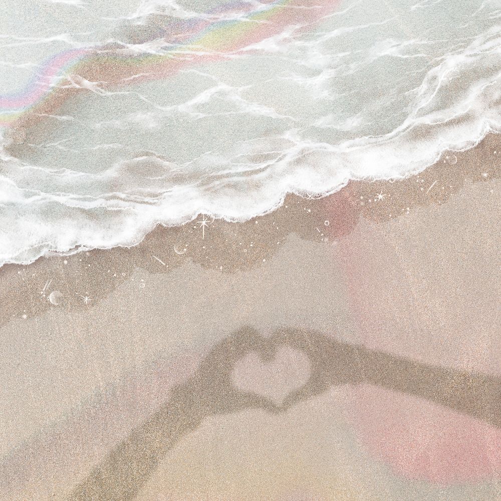 Heart shadow illustration, simple beach design psd