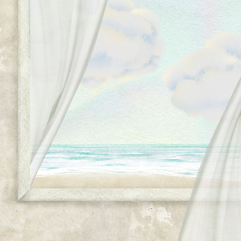 Window view background, cute seaside illustration psd