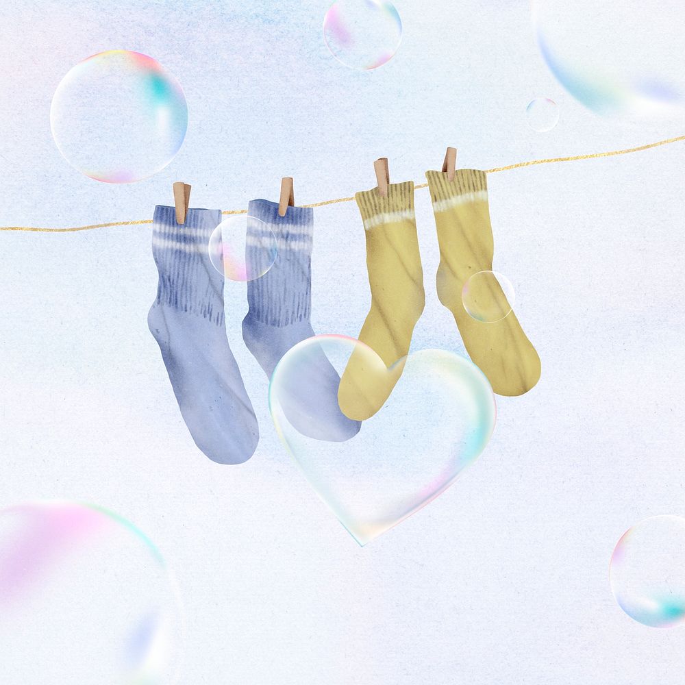 Cute socks illustration, simple soap bubble design psd