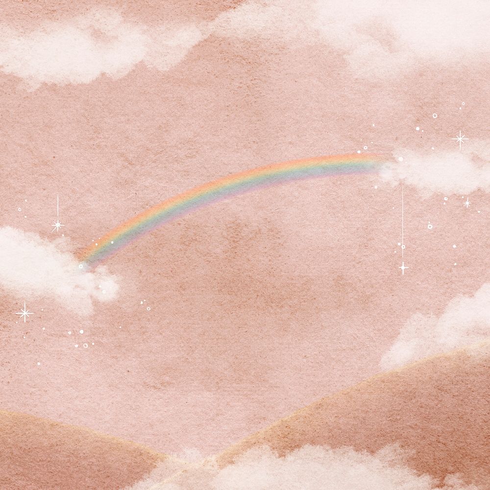 Pink sky background, rainbow, cloud illustration  psd