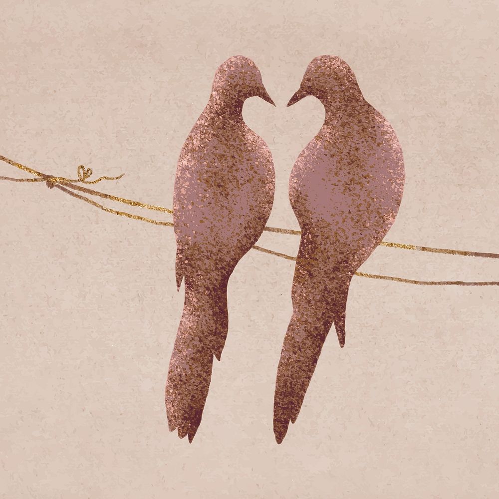 Love birds sticker, cute pigeon on a wire illustration vector