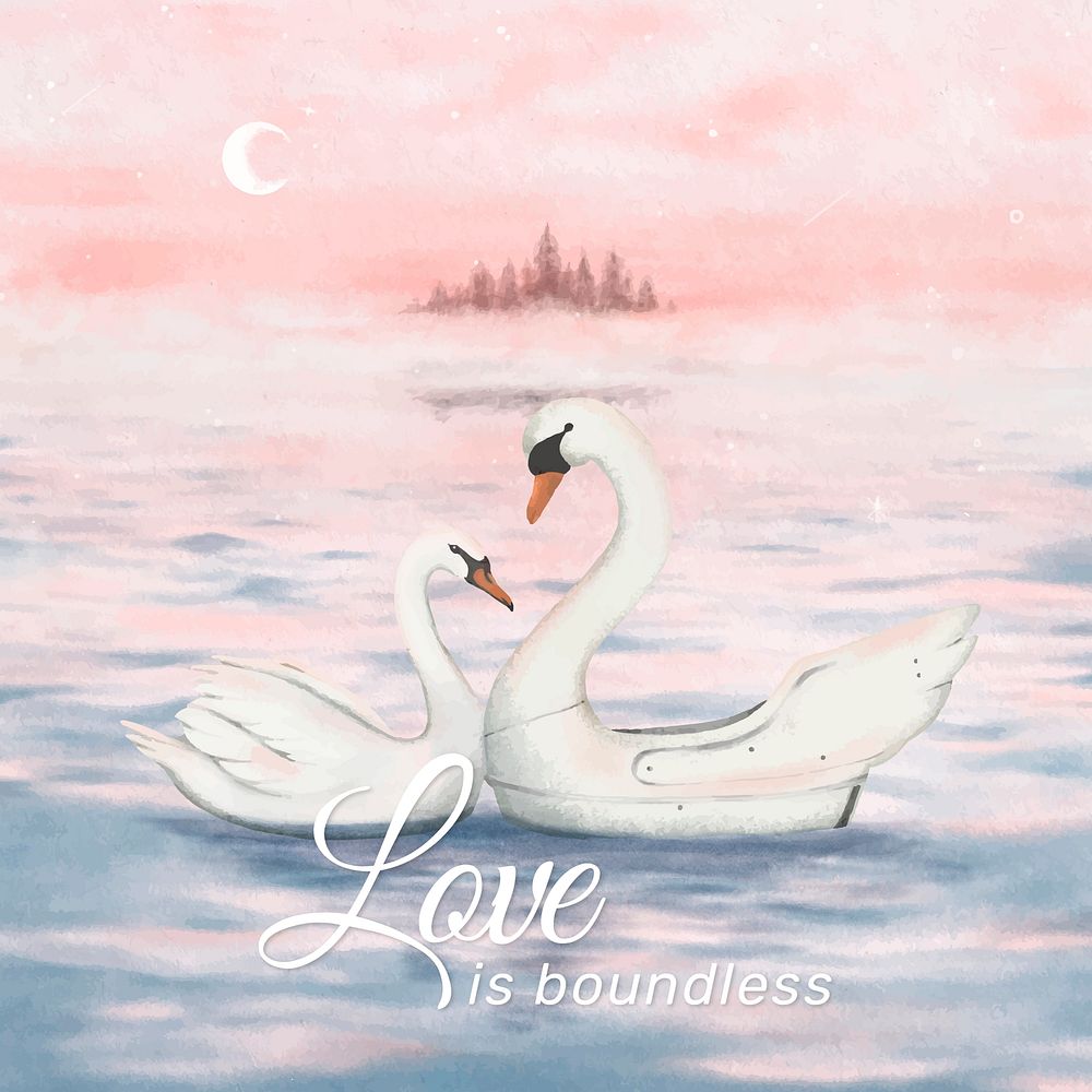 Couple swan Instagram post template, making heart, courtship dance design vector
