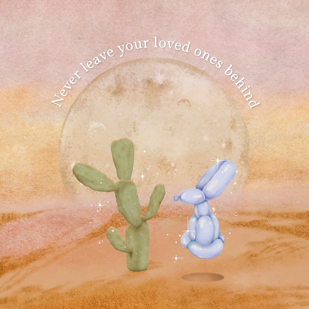Romantic relationship Instagram post template, cute cactus balloon illustration vector