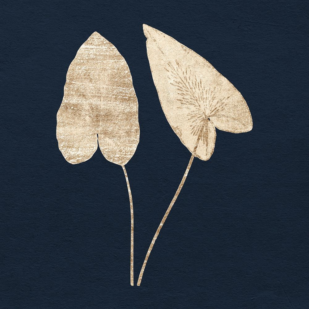 Heart fern, gold watercolor texture design