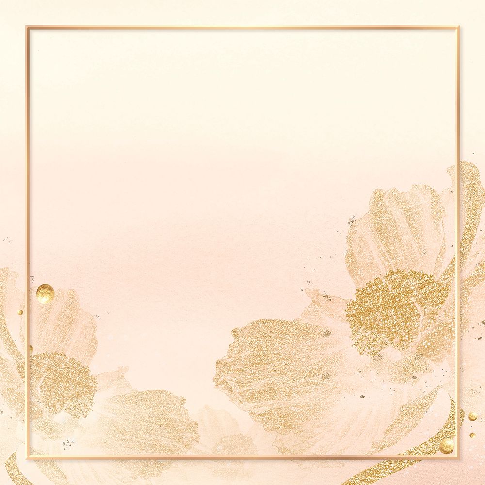 Floral frame, gold glitter, pastel watercolor design psd