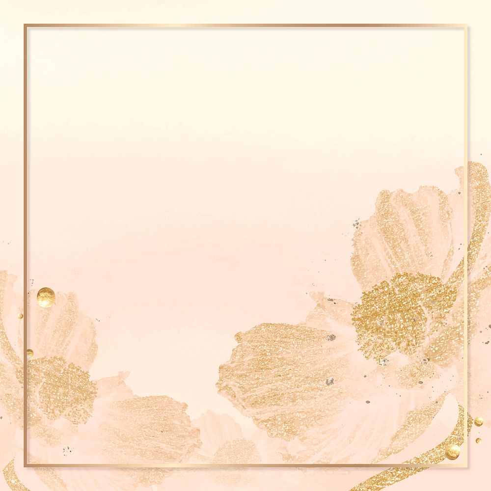 Floral frame, gold glitter, pastel watercolor design vector