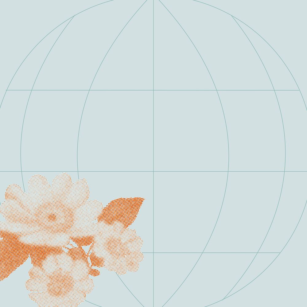 Retro halftone daisy flower, sphere grid background, abstract modern design remix vector