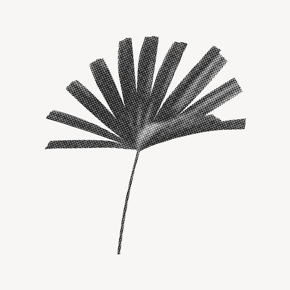 Tropical fan palm leaf cartoon, retro halftone aesthetic, collage element