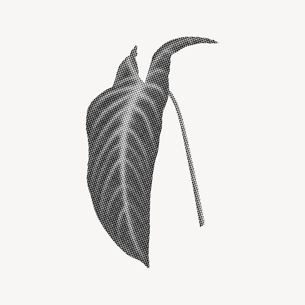 Tropical leaf cartoon element, retro halftone aesthetic, black and white plant