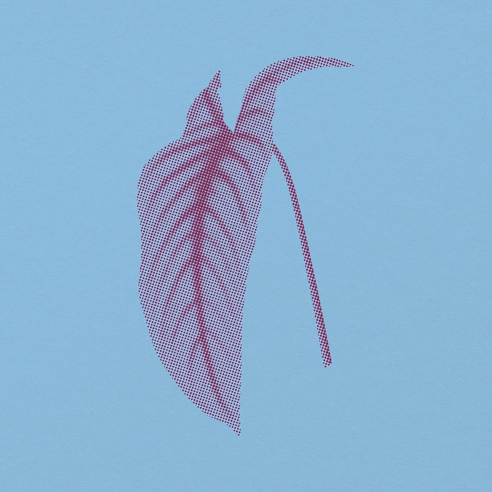 Tropical long leaf graphic element, retro aesthetic glitch halftone design psd