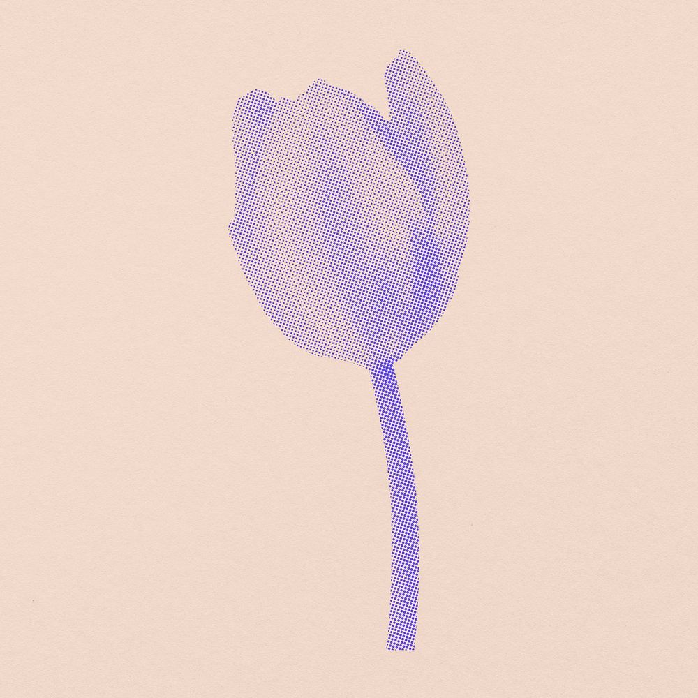 Tulip flower clipart element, retro purple halftone aesthetic cartoon