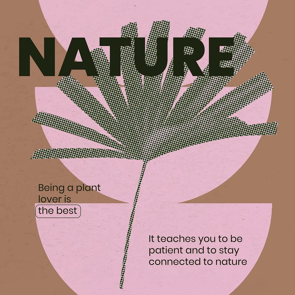 Tropical leaf Instagram template, retro modern aesthetic pink halftone, nature & plant lover design vector