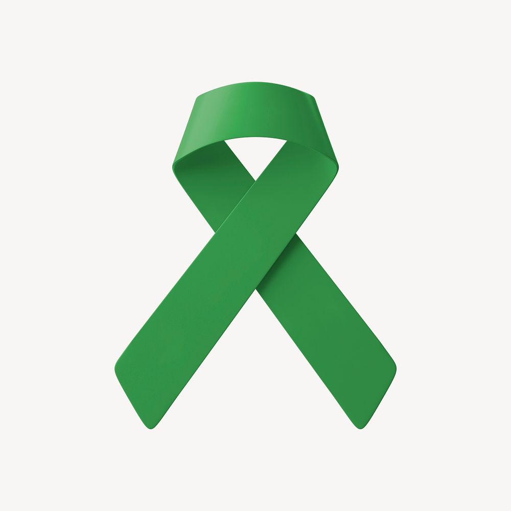 Green ribbon 3D clipart, depression awareness psd