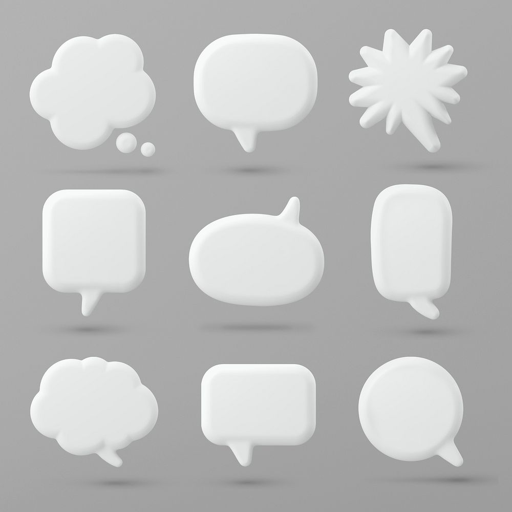 3D speech bubble badge stickers, white psd set