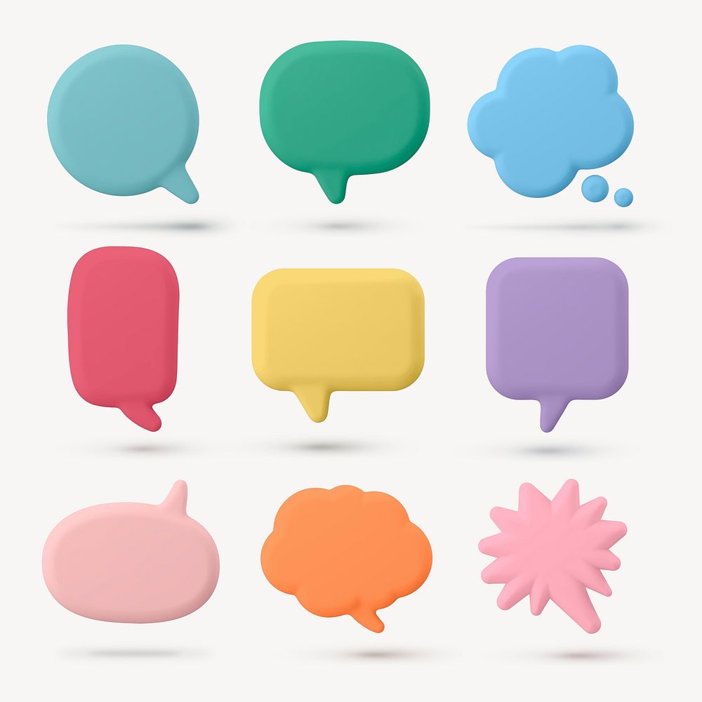 3D speech bubble badge stickers, colorful psd set
