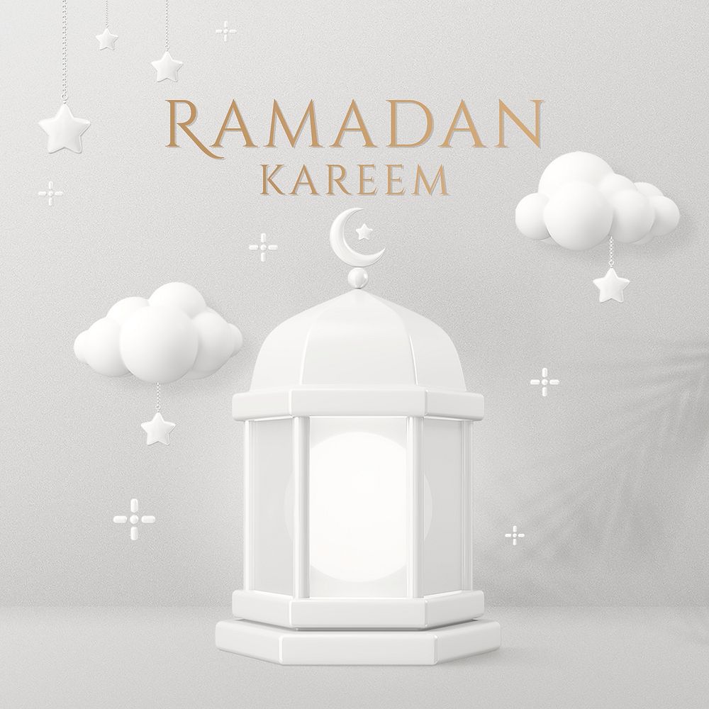 Ramadan Kareem greeting, 3D lanterns, social media post