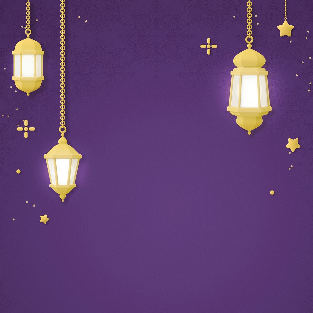 Hanging lanterns background, 3D aesthetic purple design  psd