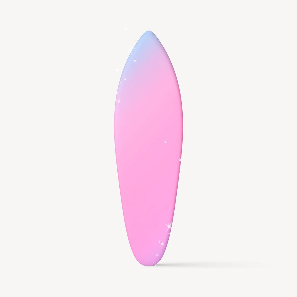 3D surfboard collage element, pastel design psd