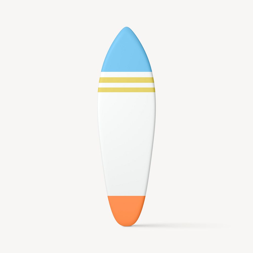 3D surfboard collage element, cute design psd