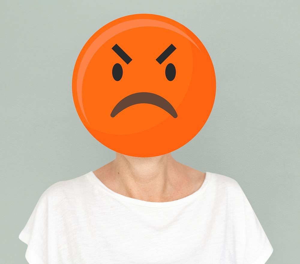 Angry face emoji portrait on a woman | Free Photo - rawpixel