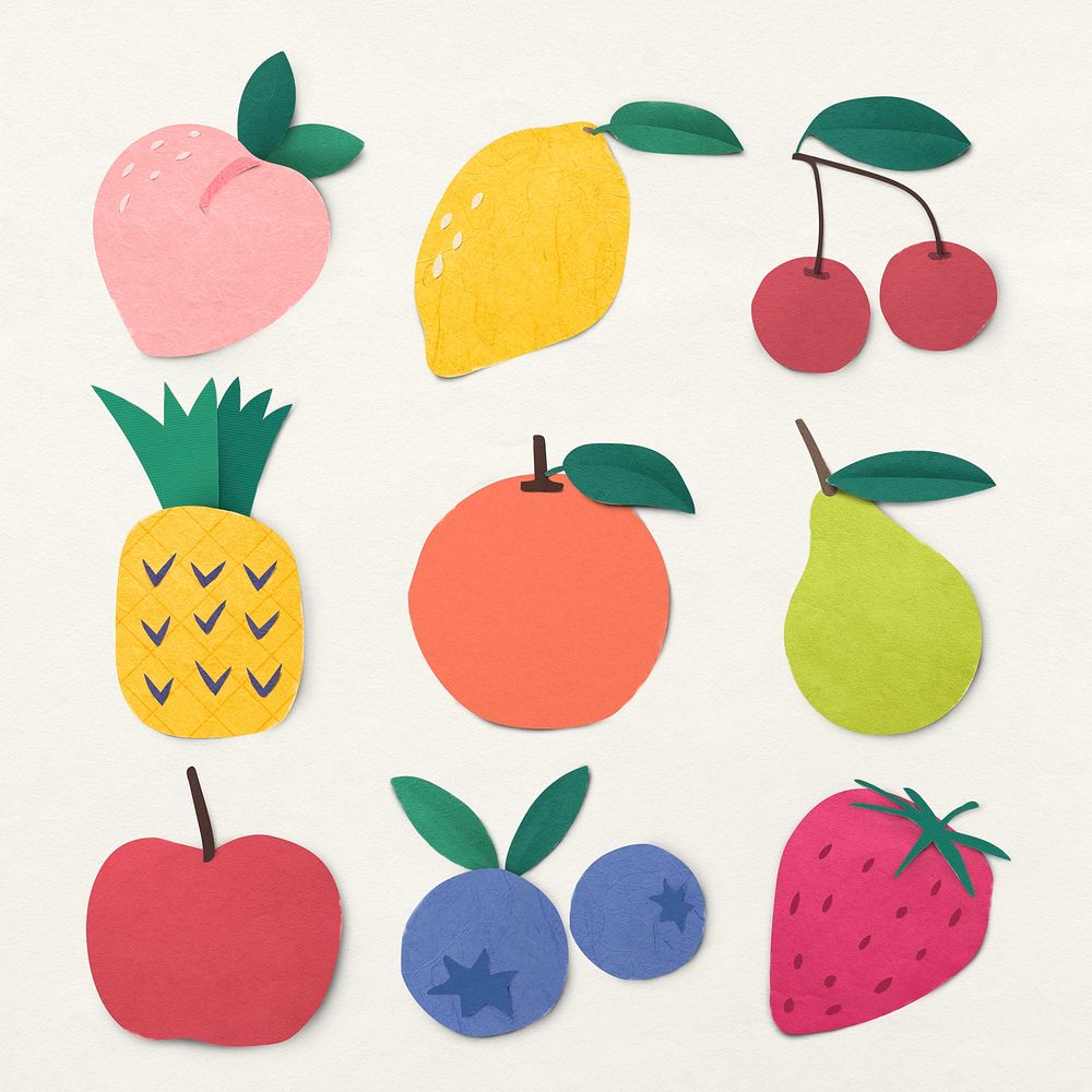 Fruit paper craft collage element collection psd
