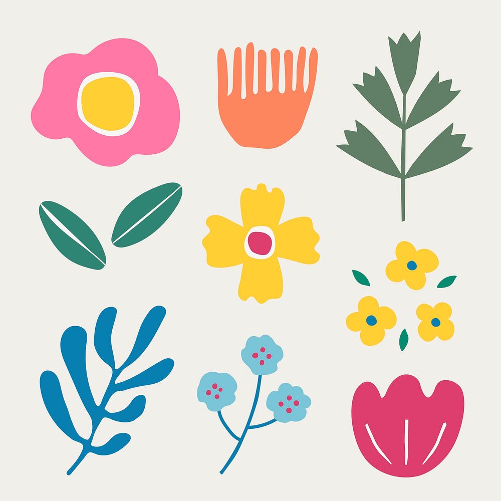 Flat design flower collage element set psd