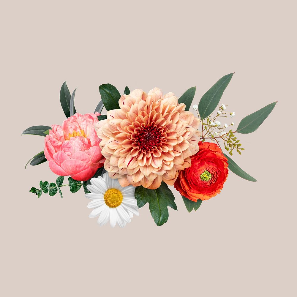 Feminine flower collage element, color psd design