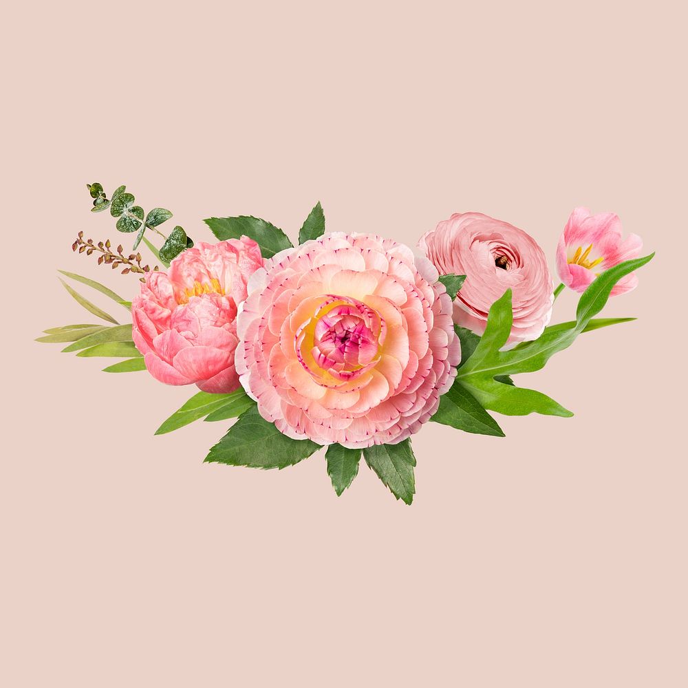 Feminine flower collage element, color psd design