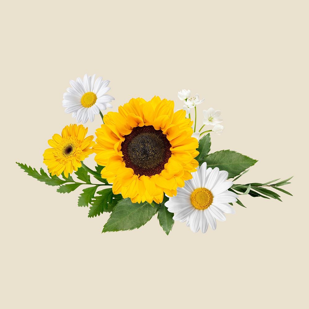 Sunflowers flower bouquet sticker, aesthetic botanical design