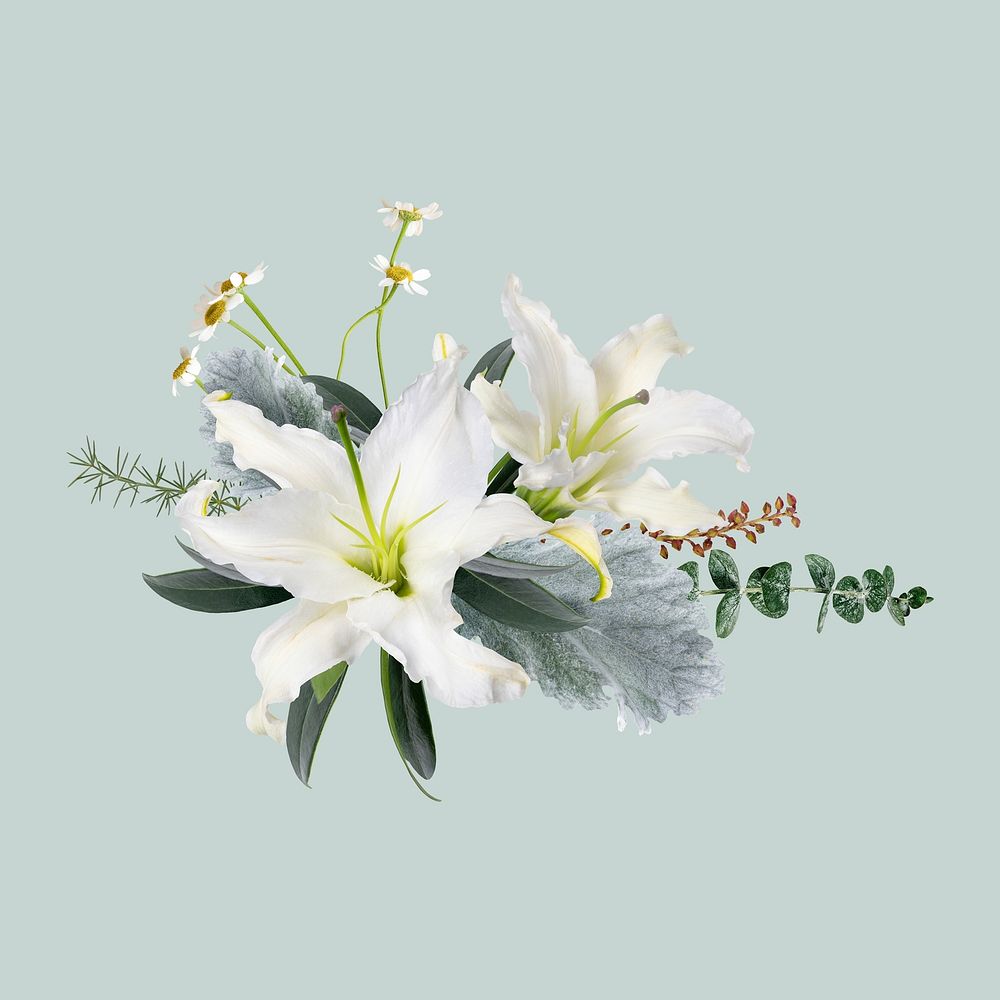 Lilies flower bouquet sticker, aesthetic botanical design